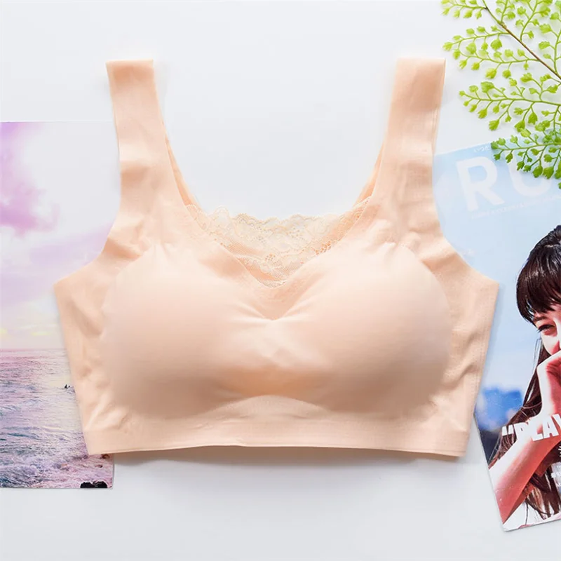 

Girls Plus Size Bras Sexy Push Up Gather Lingerie Women Sleep Bra Underwear Seamless Lace Trim Bralette Brassiere