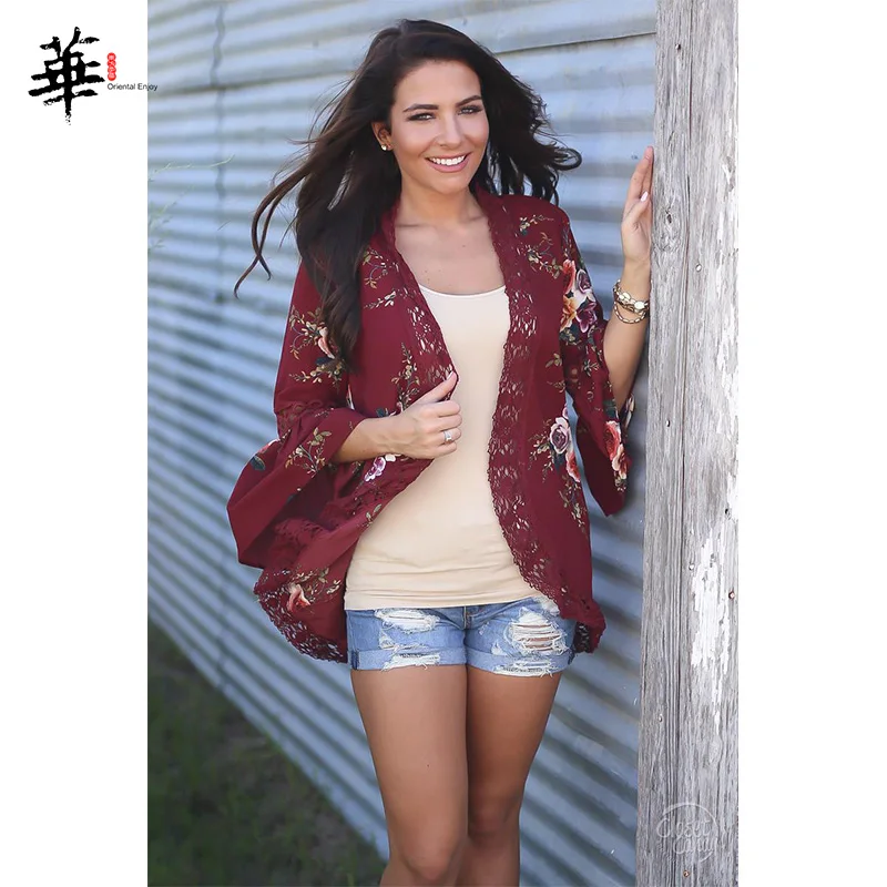 Плюс размер Повседневный богемский О-образный вырез цветочный свободный рукав с