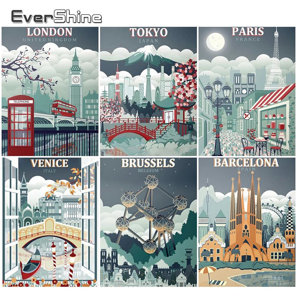 

EverShine 5D Full Drill Square Diamond Embroidery Scenic Diamond Painting London DIY Japan Picture Of Rhinestone Mosaic Wall Art