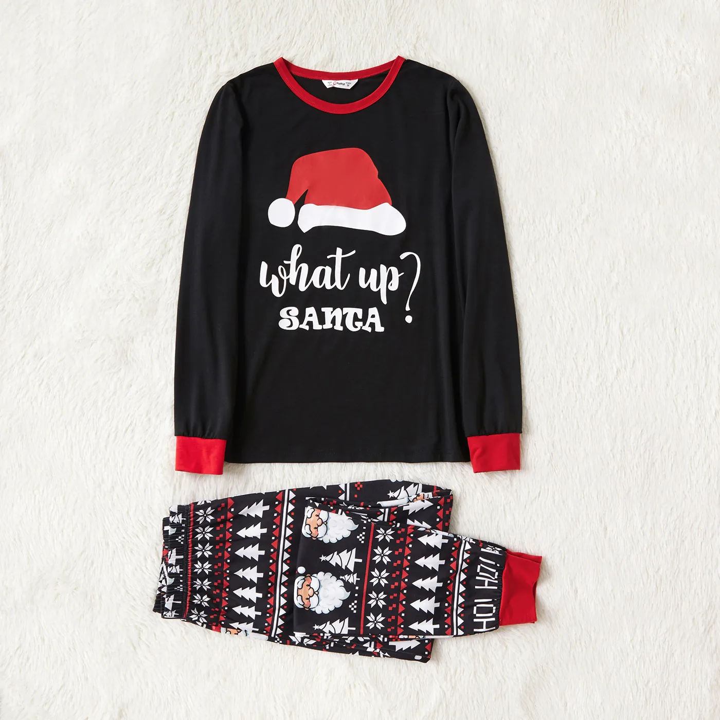 PatPat Рождественская шапка и буквенный принт черные Семейные комплекты пижам с