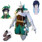 Костюм для косплея геншина ударного, новая игра, костюм Венти для мужчин и женщин, зеленый костюм на Хэллоуин, рубашка, брюки, плащ, полный парик