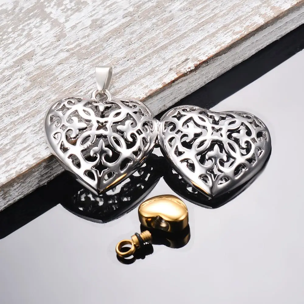 Полые сердца кулон внутри с черным/розовое золото/золотистый в форме кремации