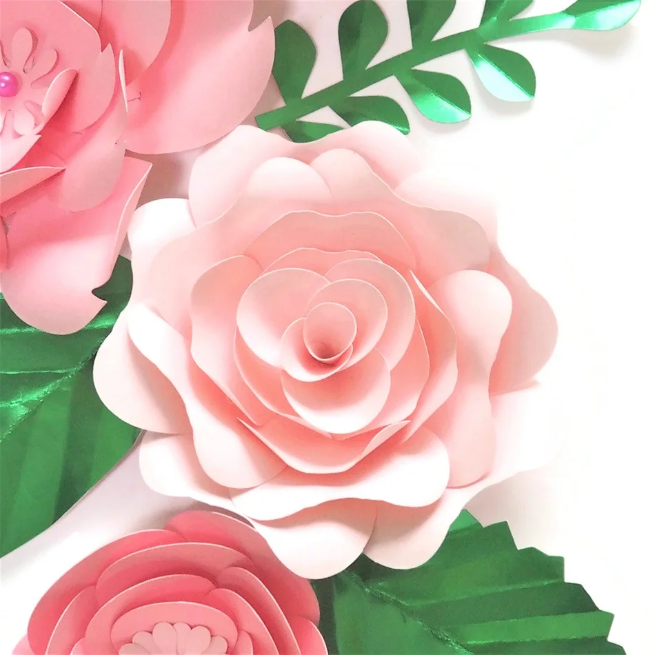 Розовые розы DIY бумажные цветы листья Набор для дня рождения Декорации детской