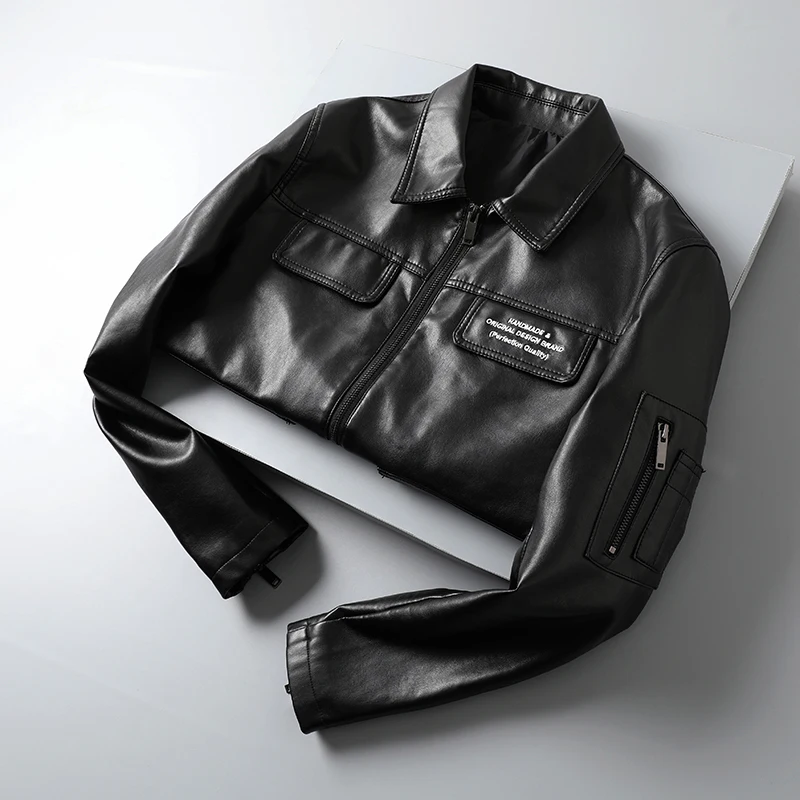 

Men Faux Leather Jacket Mens 2020 New Black Many Pockets Waterproof Zipper Jackets Smart Casual Outwear Retro Leather Coats Man