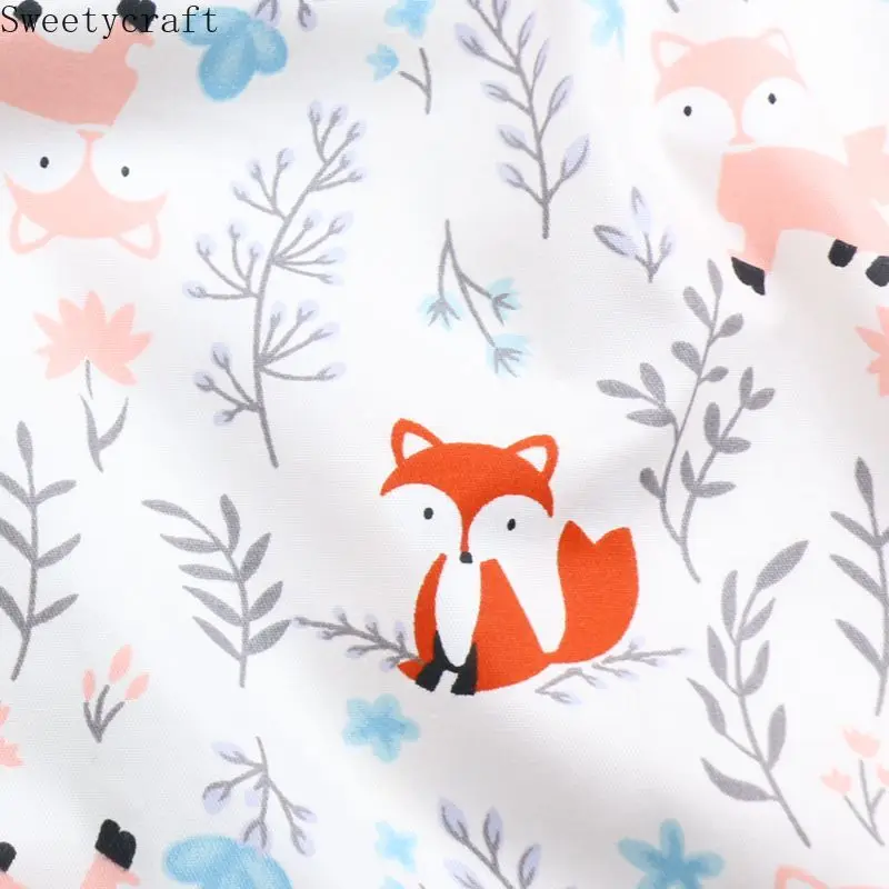 С мультипликационным принтом Лиса лист печатных саржа хлопковая наполовину для