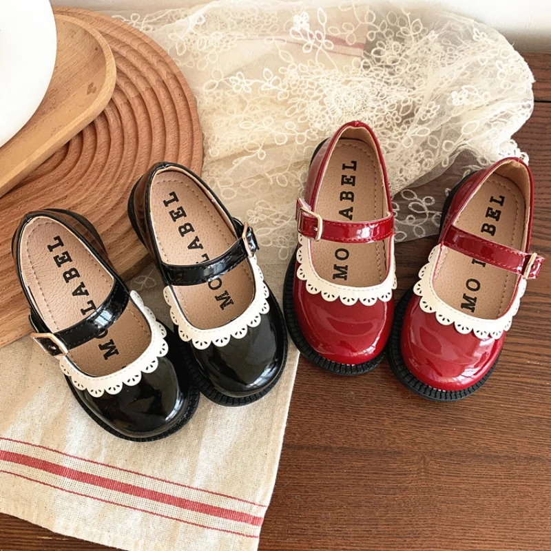 

1-8T Retro British-Style Shallow Shoes Children's Shoes Autumn Spring Lace Princess Leather Shoes For Kids Baby Girls