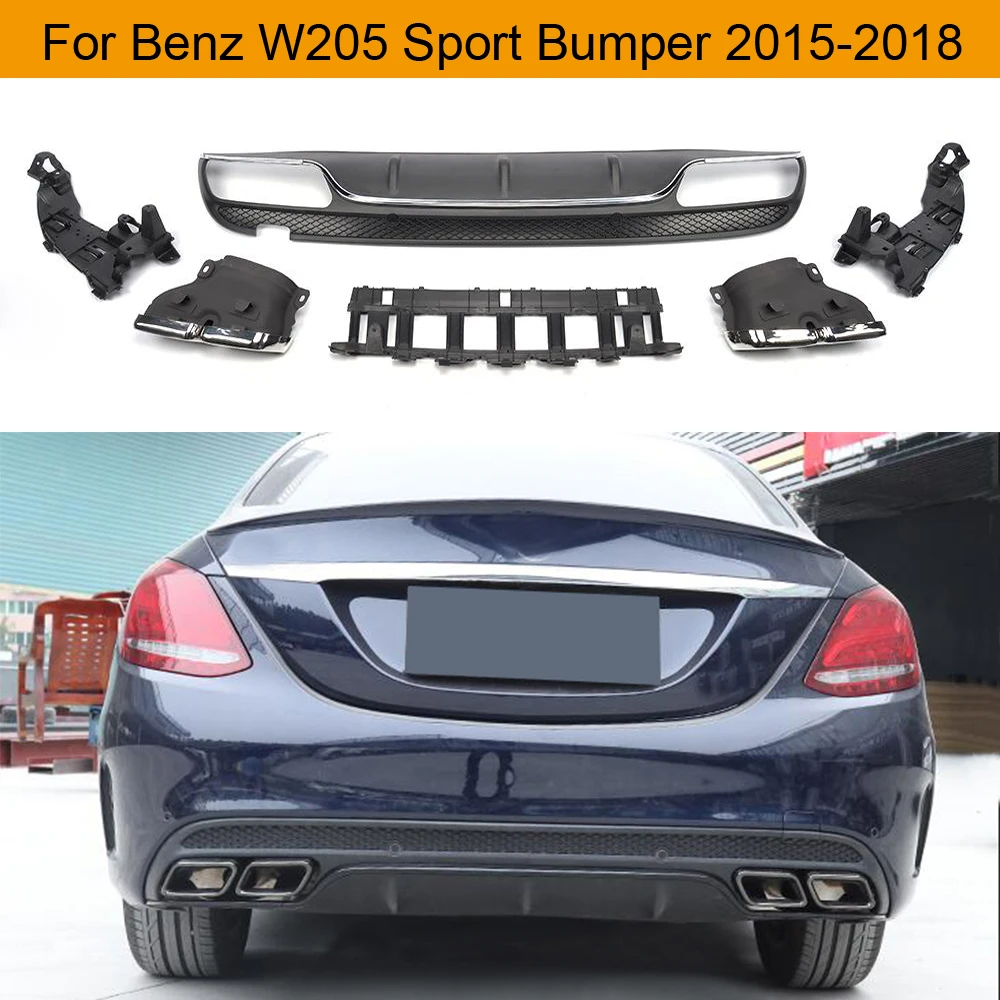 

Car Rear Bumper Diffuser Lip Spoiler For Mercedes Benz W205 Sport 4 Door C180 C200 C300 C43 AMG 2015-2018 Non C63S Rear Diffuser