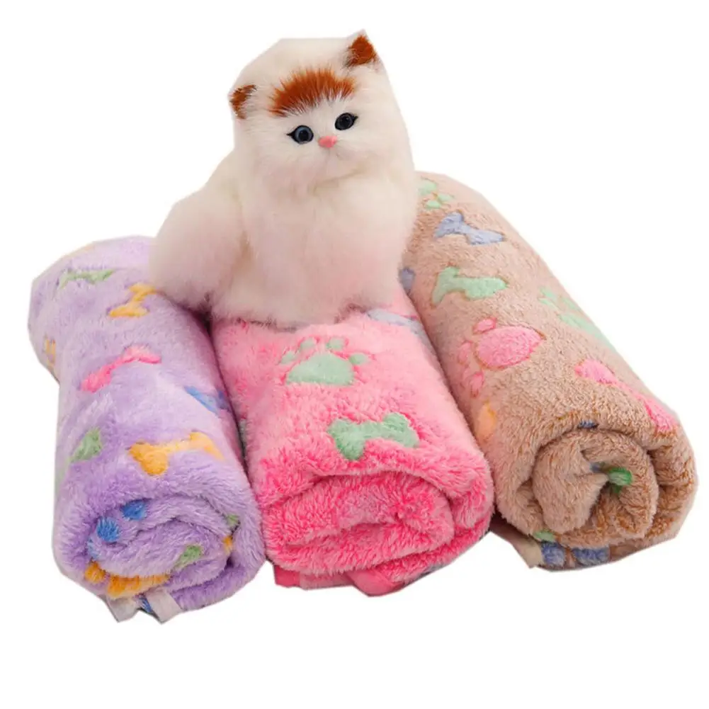 

Одеяло для домашних животных, милая мягкая флисовая подстилка с принтом кошек и собак, с рисунком костей, для сна