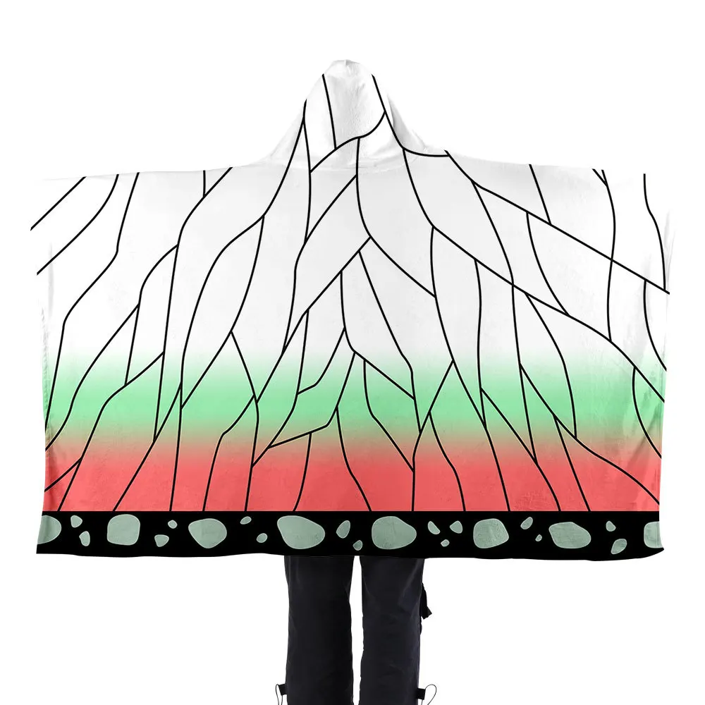

Hot Demon Slayer Cosplay Costume Fashion Riman Print Pattern Hooded Blanket Home Furnishing Hooded Blanket Flannel Cape