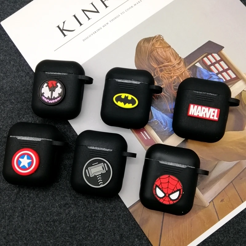 Marvel, Человек-паук, Супермен, беспроводные наушники, Airpods, чехол, сумка для Apple AirPods1/2, черный, красный, Бэтмен, bluetooth-гарнитура, коробка
