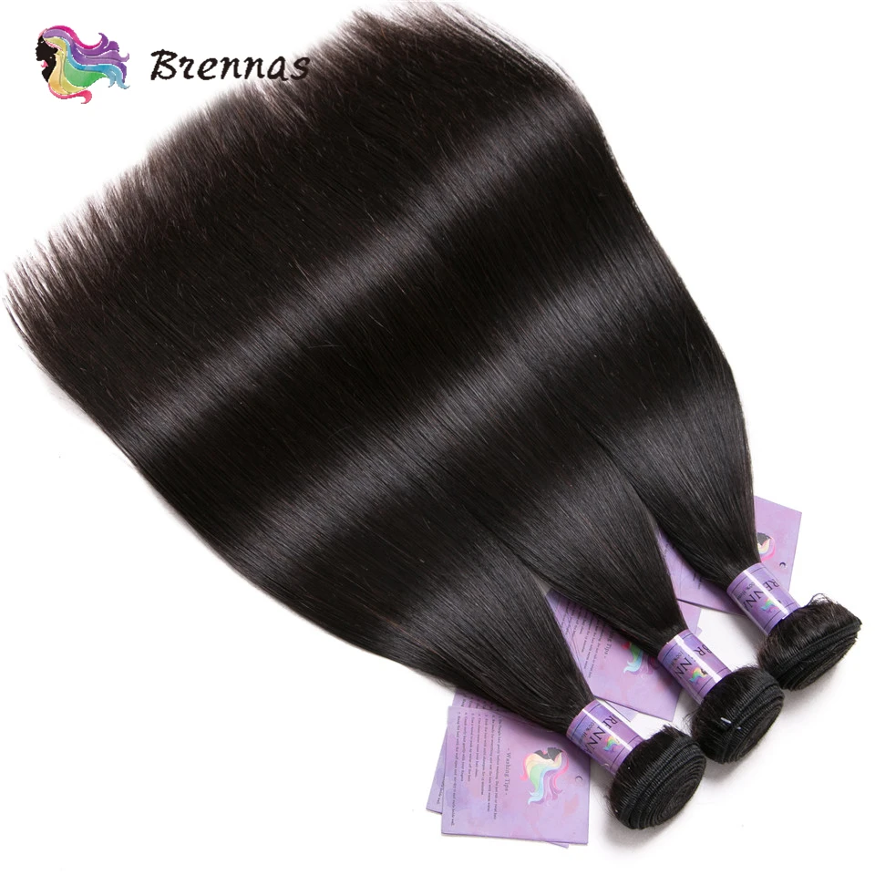 Brennas прямые человеческие волосы пряди с закрытием бразильские волосы Remy плетение 4x4 закрытие шнурка средний коэффициент натуральный цвет 8 ''-26''
