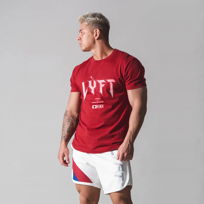 

JAPAN Brand Men Running T-shirt Short Sleeve Cotton T Shirt Casual Print T Shirt Gym Fitness Bodybuilding Workout Male Tee Tops