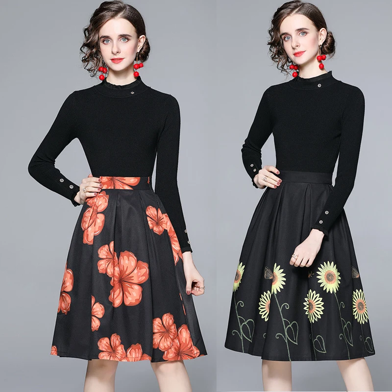 Женский комплект из 2 предметов элегантный трикотажный топ с винтажным принтом и