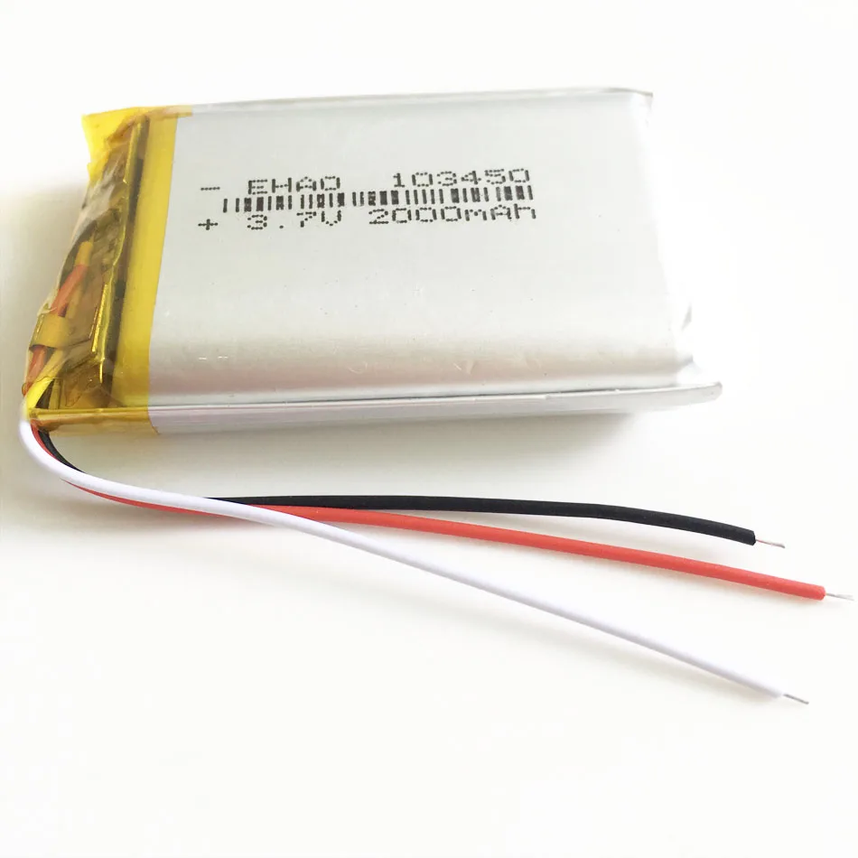 Лот 10 шт 2000mAh 3,7 V литий-полимерная LiPo аккумуляторная батарея 3 провода 103450 для Mp3 DVD PAD камера PSP gps ноутбук планшет ПК
