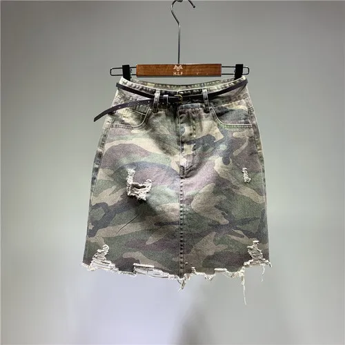 camouflage Женская камуфляжная юбка с дырками, выше колена, Мини Длина, а-силуэт, завышенная талия, лето, Военный стиль - Цвет: camouflage