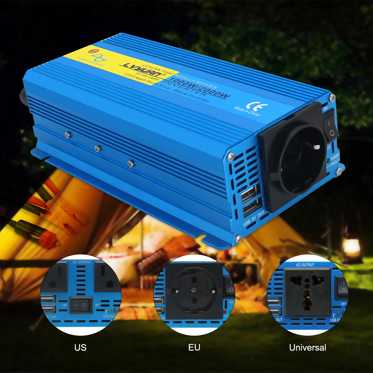 $56.99 2000W Pure Sine Wave Inverter DC 12V/24V to AC 220V 230V Voltage Transfer Converter Charging Adapter EU Socket Auto Accessories