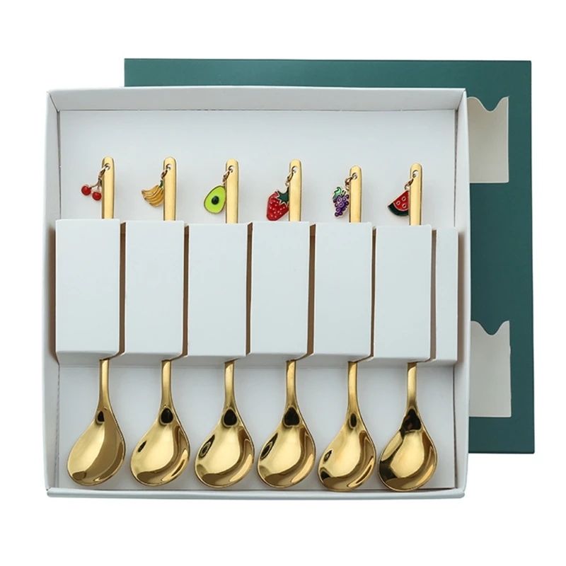 

6pcs Stainless Steel Coffee Spoon Fruit Merry Christmas Ornaments Soup Teaspoons Mixing Stirrer Kitchen Tableware