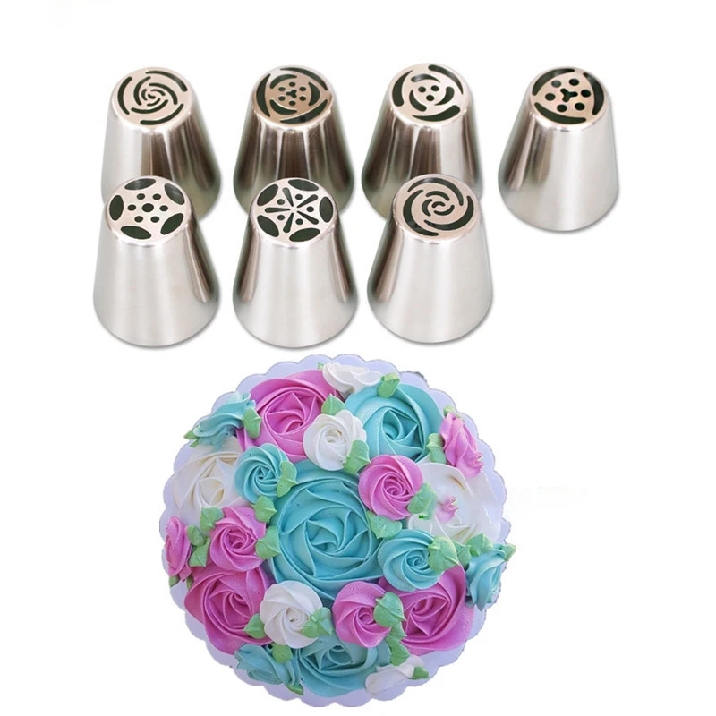

2021 New 7Pcs Pastry Nozzle Set 304 Stainless Steel One-piece Stretch Cooking Gadgets Cooking Baking Tools for Cakes