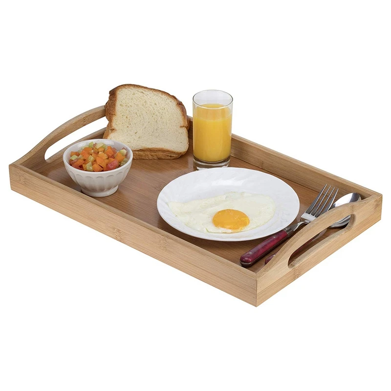 

1 Pcs Serving Tray Bamboo - Wooden Tray with Handles & 1 Pcs Long Square Metal Paper Facial Tissue Box Cover Holder