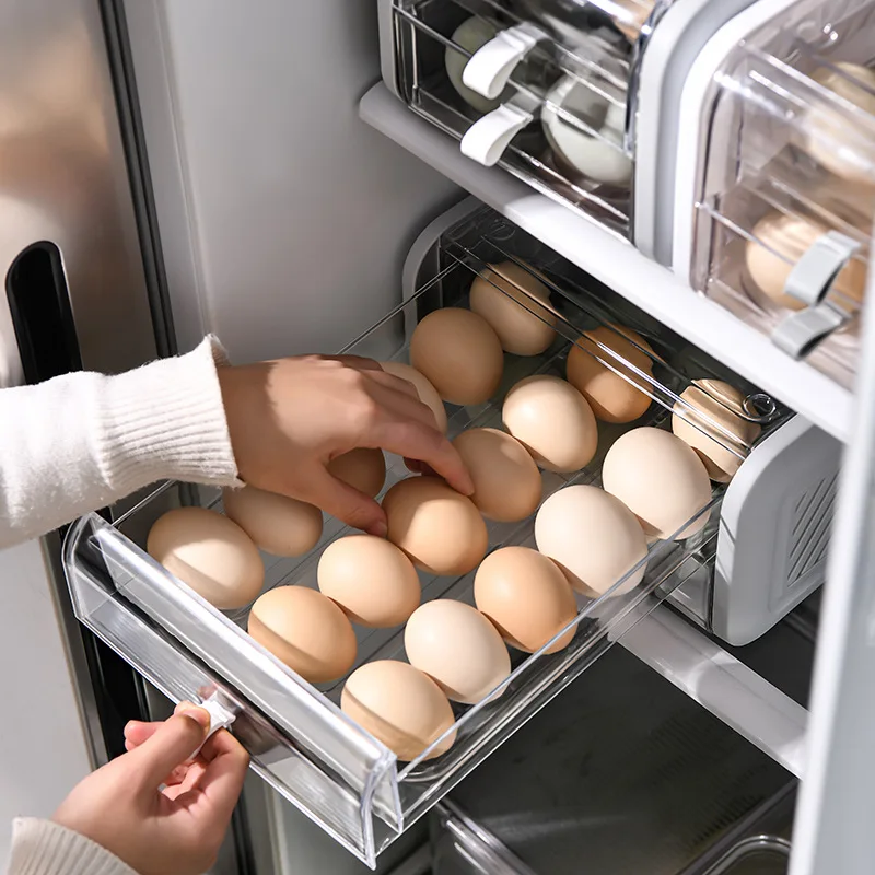 

Double Stacking Drawer Storage Box Japanese-style Picnic Egg Fresh-keeping Kitchen Transparent Refrigerator Food Eggs Container