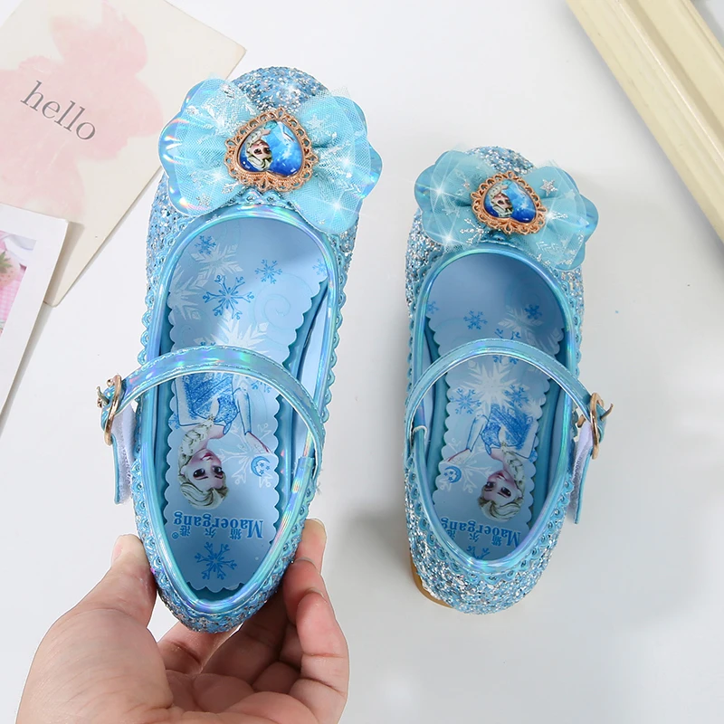 Детские летние туфли с кристаллами Модные балетки милым бантом Эльзы из