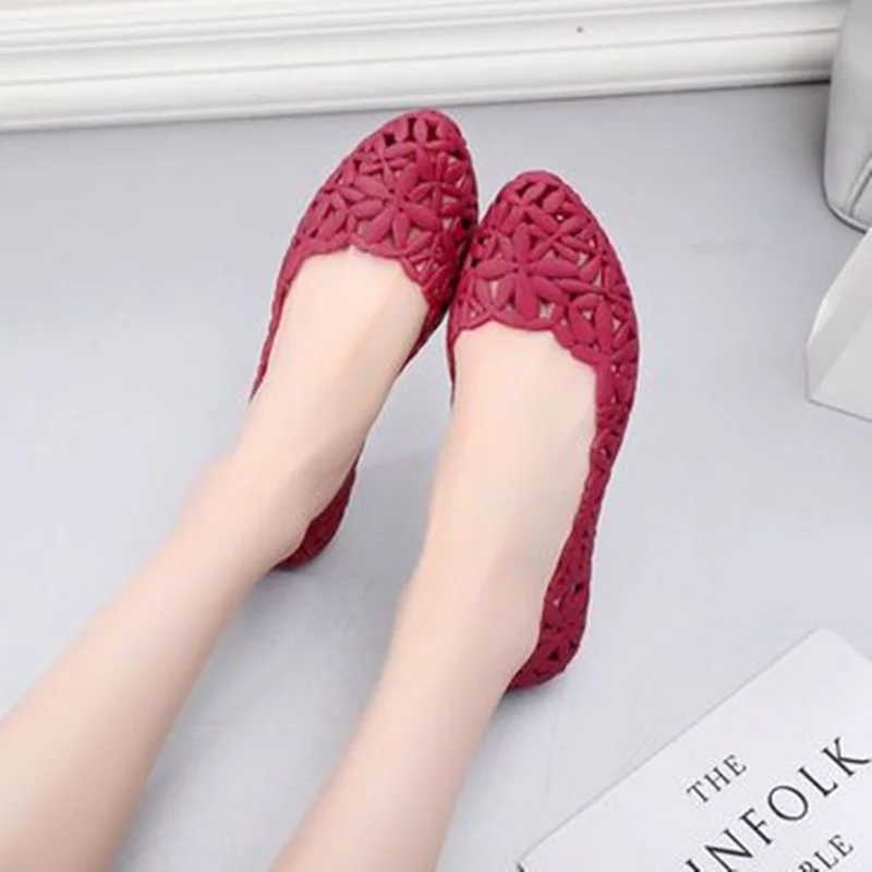 Балетки женские на плоской подошве ПВХ дышащие без застежки круглый носок легкая