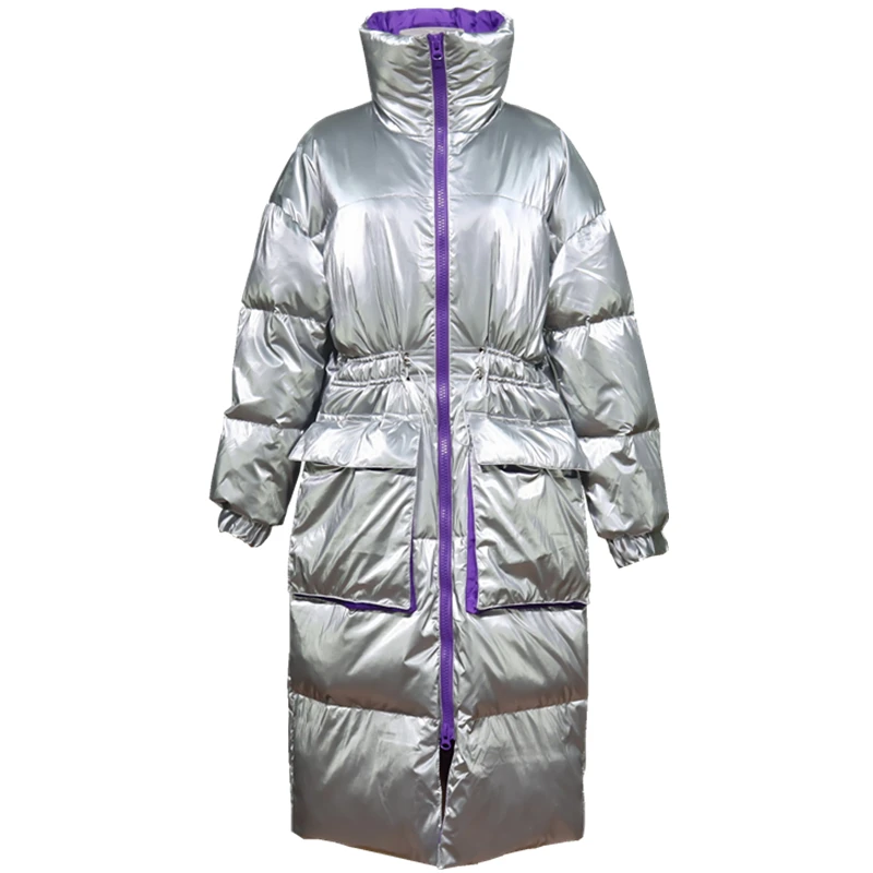 Зимний глянцевый пуховик женское длинное пальто новая корейская мода белый