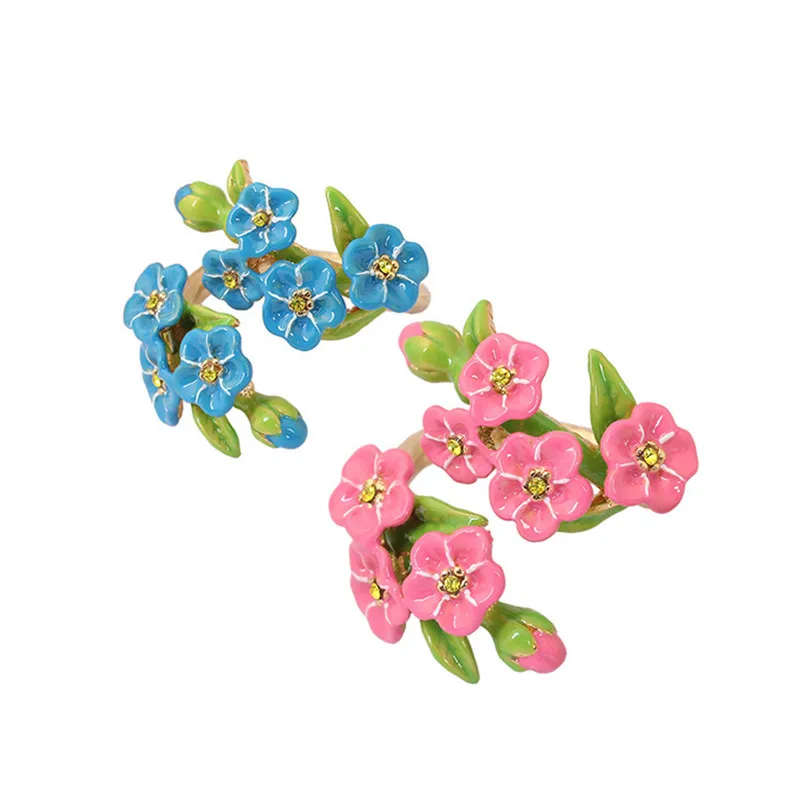

New product fashion personality trend romantic and elegant handmade enamel painted ring women's flower opening adjustable ring