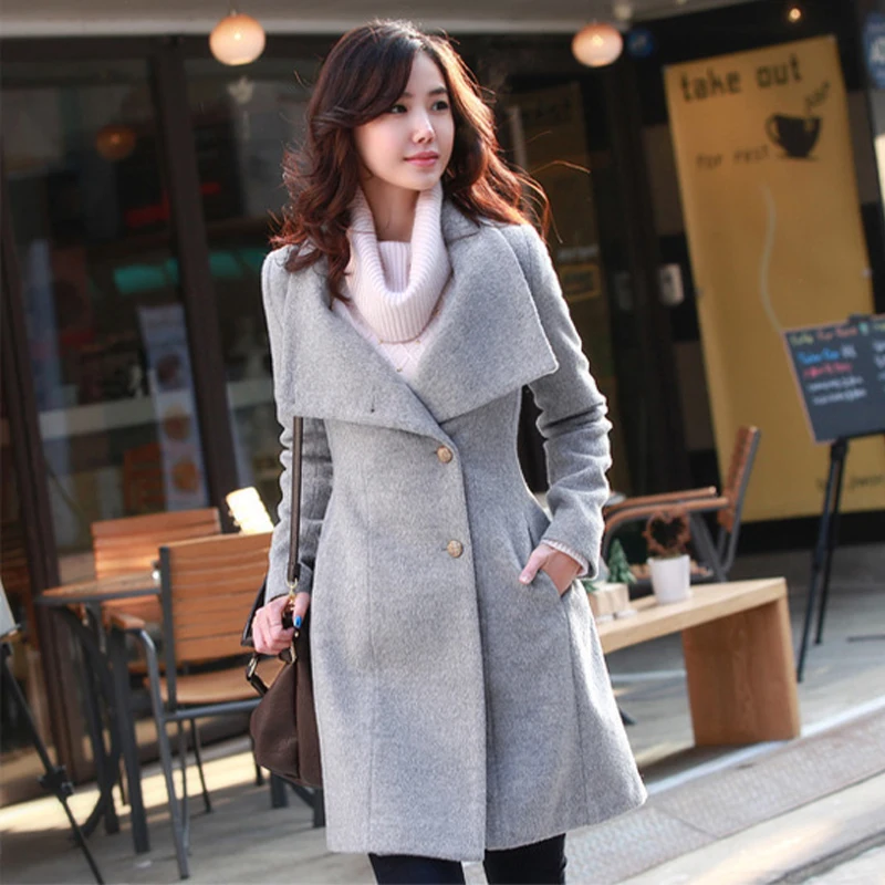 

Winter Youthful and Beautiful Temperament Woolen Women's Coat Single-Breasted Plain Long-Sleeved Belt Warmth Boutique Jacket