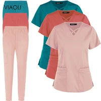scrubs uniform spa uniforms women doctor scrubs medical accessories solid color suit overalls lab surgical gown doctor workwear