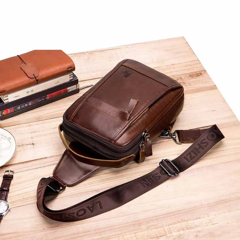 Сумка через плечо кожаная мужская нагрудная сумка первый слой Воловья кожа ретро