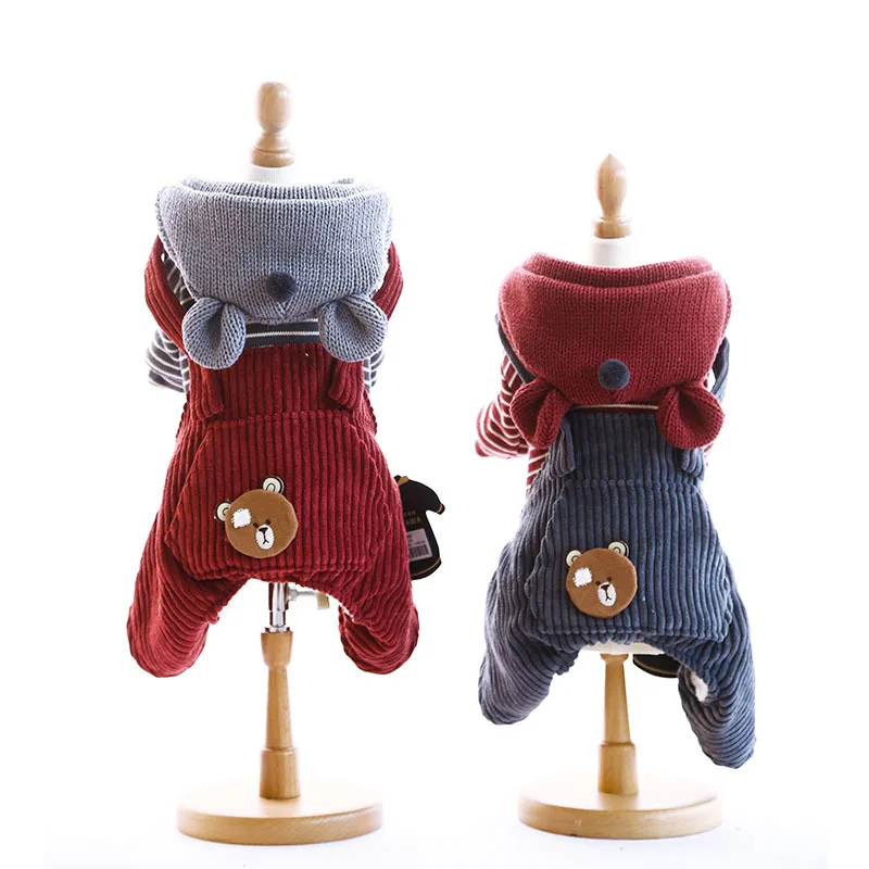 Комбинезоны для собак с четырьмя ножками и шапками теплая уютная Одежда зимняя