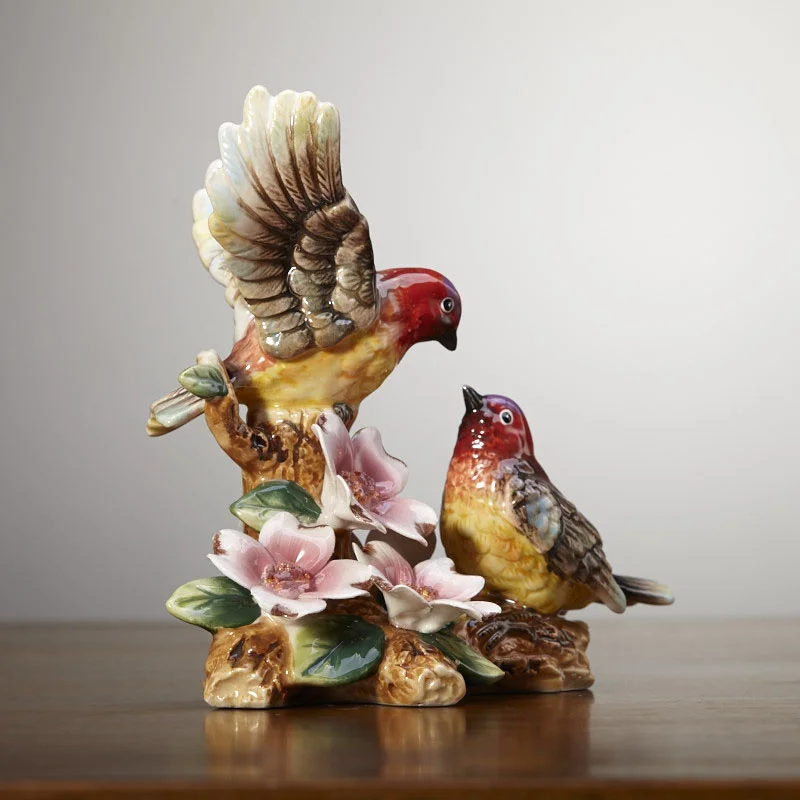 

Pastoral Porcelain Sparrow Bird Couple Figurine Handmade Ceramics Lovers Bird Miniature Decor Gift Craft Ornament Accessories