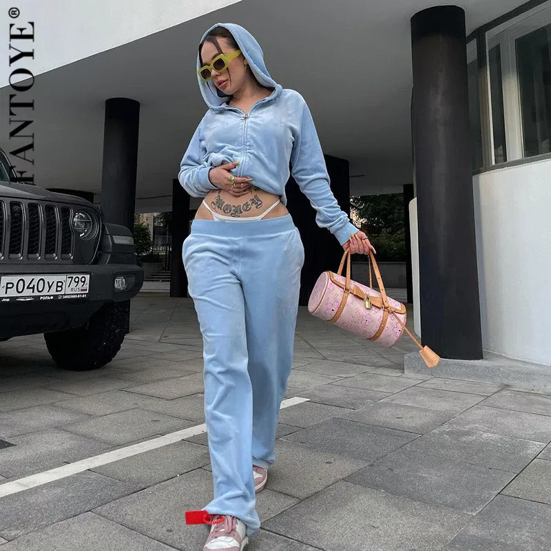 

Женский Повседневный комплект Fantoye, черный комплект из двух предметов с капюшоном на молнии и длинным рукавом, зимний свободный уличная оде...