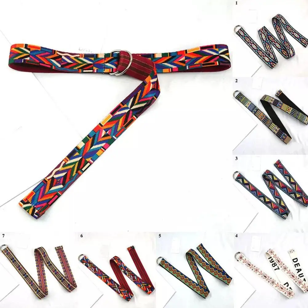 

Bohemian Print Canvas Belt Metal D Ring Buckle Waist Decoration Jean Trouser Strap Waist Adjustable Quality Belt High Belt N3Q3