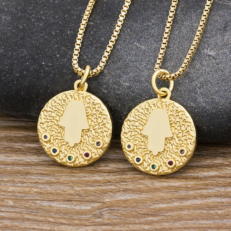 

AIBEF Evil Eye Hamsa Hand of Fatima Crystal Necklaces Women Fashion Gold Color Pendant Chain Necklace Turkish Charm Jewelry Gift