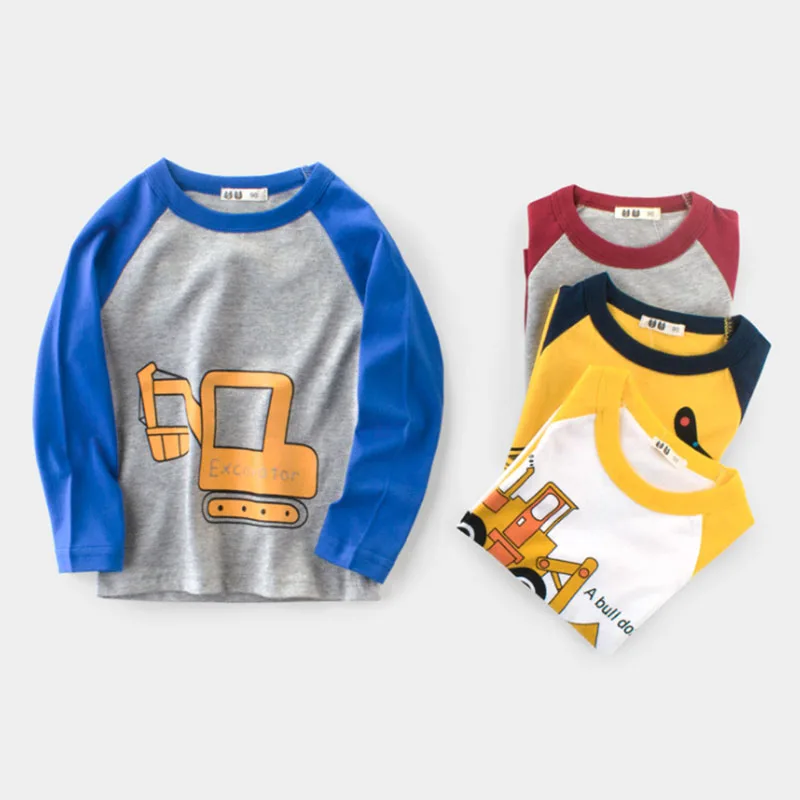 

Kid Baby Boy T-shirts Long Sleeve Excavator Tops Children Spring Autumn Solid Cotton Sweatshirt 2-7 Years For Girl Cartoons Car