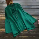 Весна 2020, Однотонная рубашка ZANZEA на шнуровке, винтажная хлопковая блузка, Женская рабочая туника с длинным рукавом, топы, женские блузы, халат, сорочка