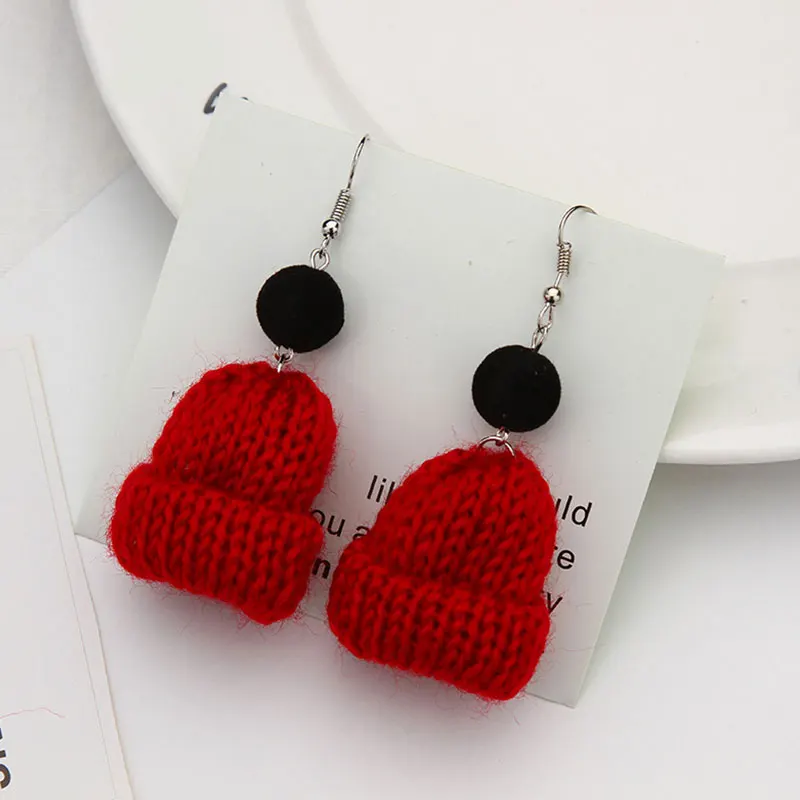 

Fashion Handmade Knitting Plush Hairball Christmas Hat Dangle Earrings For Women Girls Trendy Lady Ear Stud Xmas Gifts Jewelry