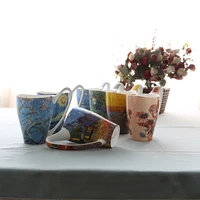 large capacity mug blue starry sky sunflower flower coffee cup simple art painting ceramic bone china cup