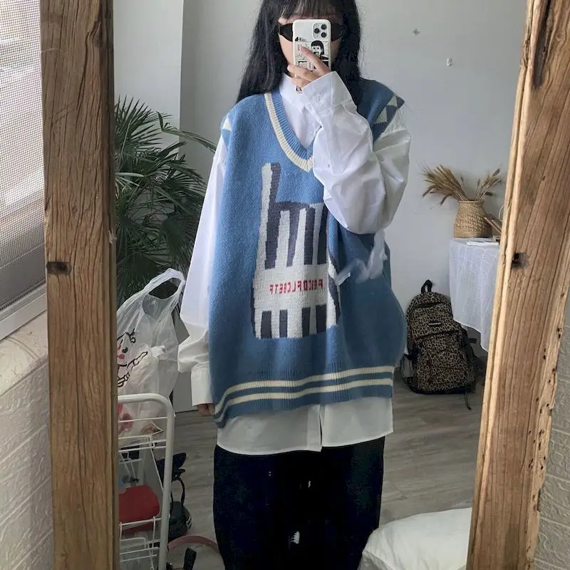 

Жилет женский, вязаный, с V-образным вырезом, свободный, в Корейском стиле, на весну и осень