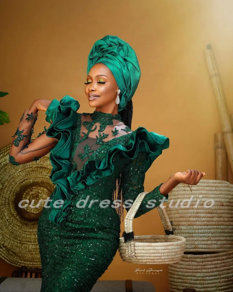 Индивидуализированные вечерние платья Aso Ebi с высоким воротником и длинными