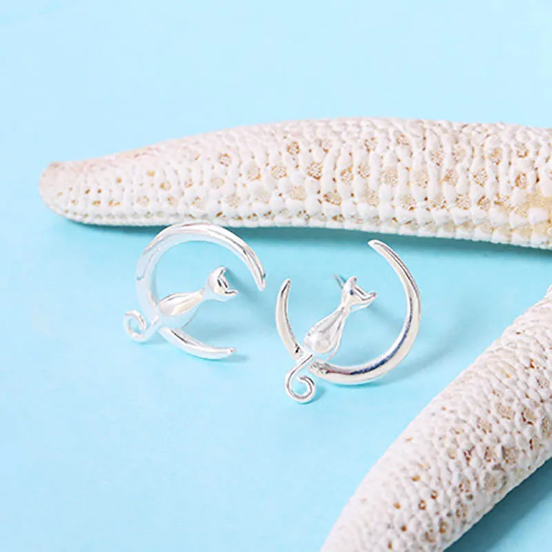 Jellystory Мода 925 серебряные ювелирные изделия серьги для Женщина кошка в форме
