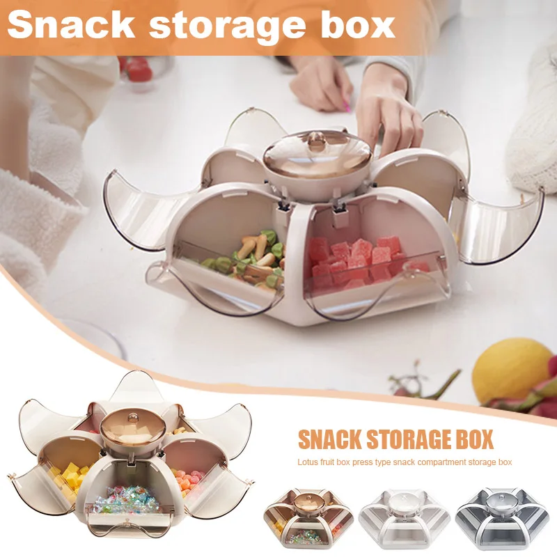 

Fashion Lotus Fruit Box Living Room Fruit Tray Transparent Press Type Snack Compartment Storage Box KSI999