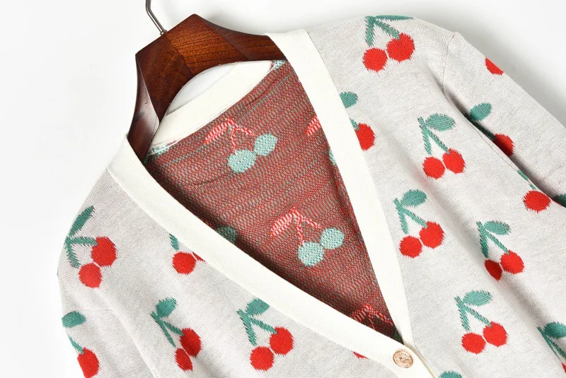 Женский вязаный кардиган с длинным рукавом длинный жаккардовый v-образным