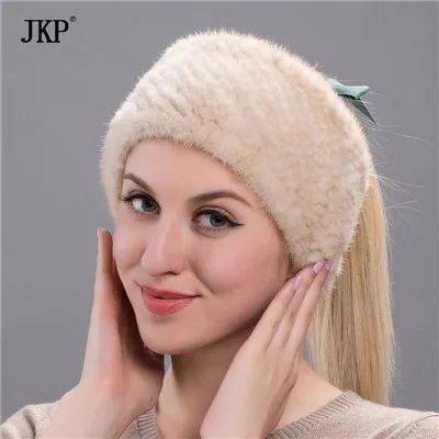JKP Новые натуральные норковые меховые повязки на голову эластичный шарф настоящий меховой шарф из норки Роскошные модные аксессуары для волос для девочек - Цвет: HW 05J