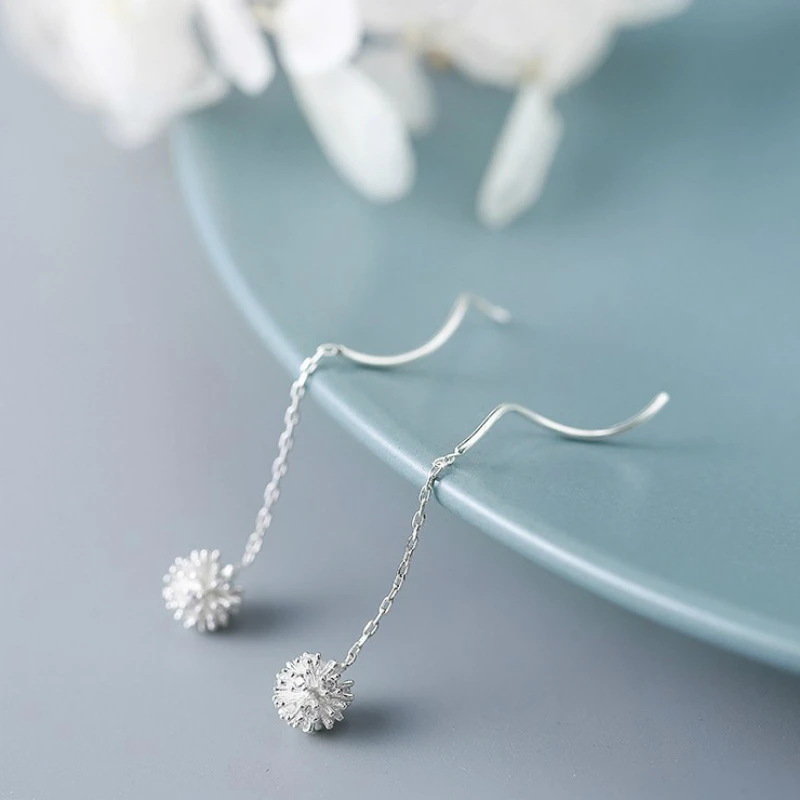 Милые крошечные серебряные цветочные волнистые длинные серьги кисточки 925