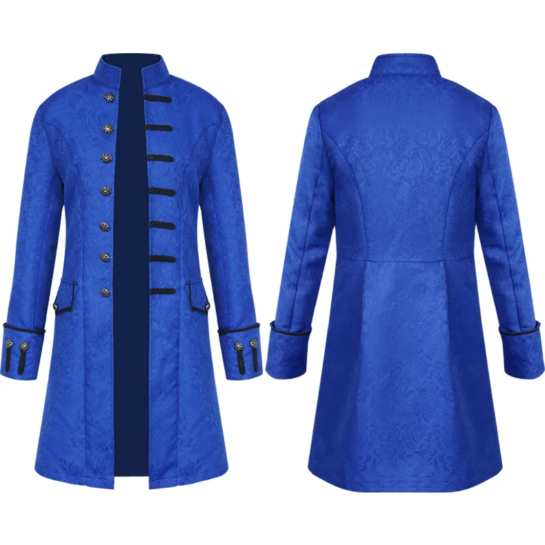 

4XL Red/Black/White/Blue/Men's Jacquard Coat Solid Color Fashion Steampunk Retro Men's Uniform Stand Collar Drama Stage Costume