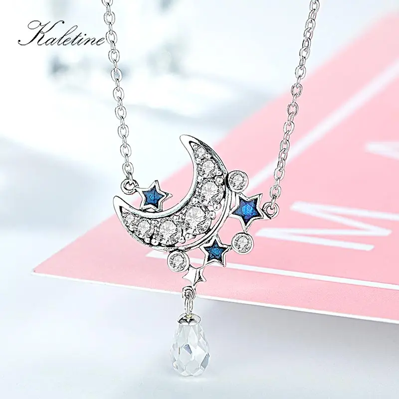 Женское Ожерелье с кулоном KALETINE Moon & Star из стерлингового серебра 925 пробы голубым