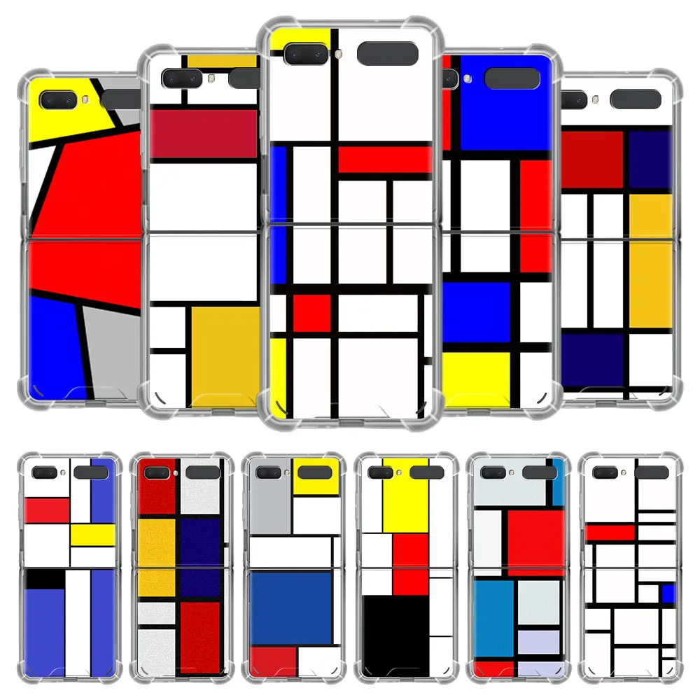

AirBag Soft Clear Case For Samsung Galaxy Z Flip & Zflip 5G Luxury Anti-Knock Folding Phone Cover Fundas Mondrian Grid Housing